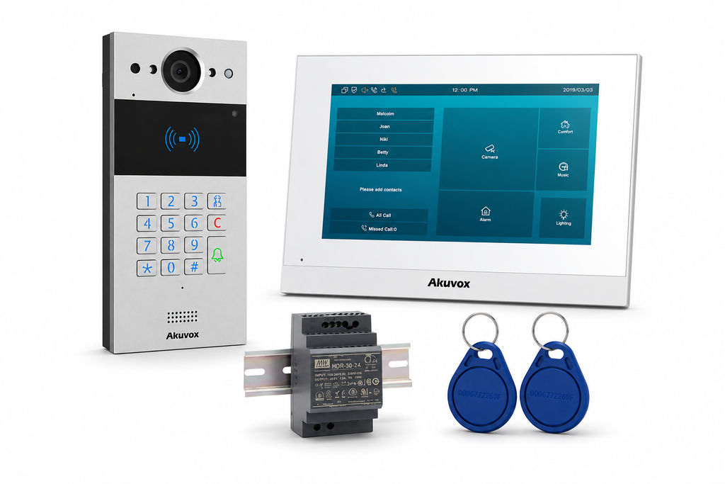 Akuvox VISION 2W KEY | Complete 2-draads Video-intercomkit | 7" Binnenmonitor | Codeklavier & Badge